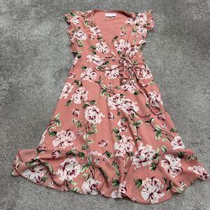 Charles Henry Midi Ruffle Wrap Dress Women Medium Pink Floral Flutter Sleeve
